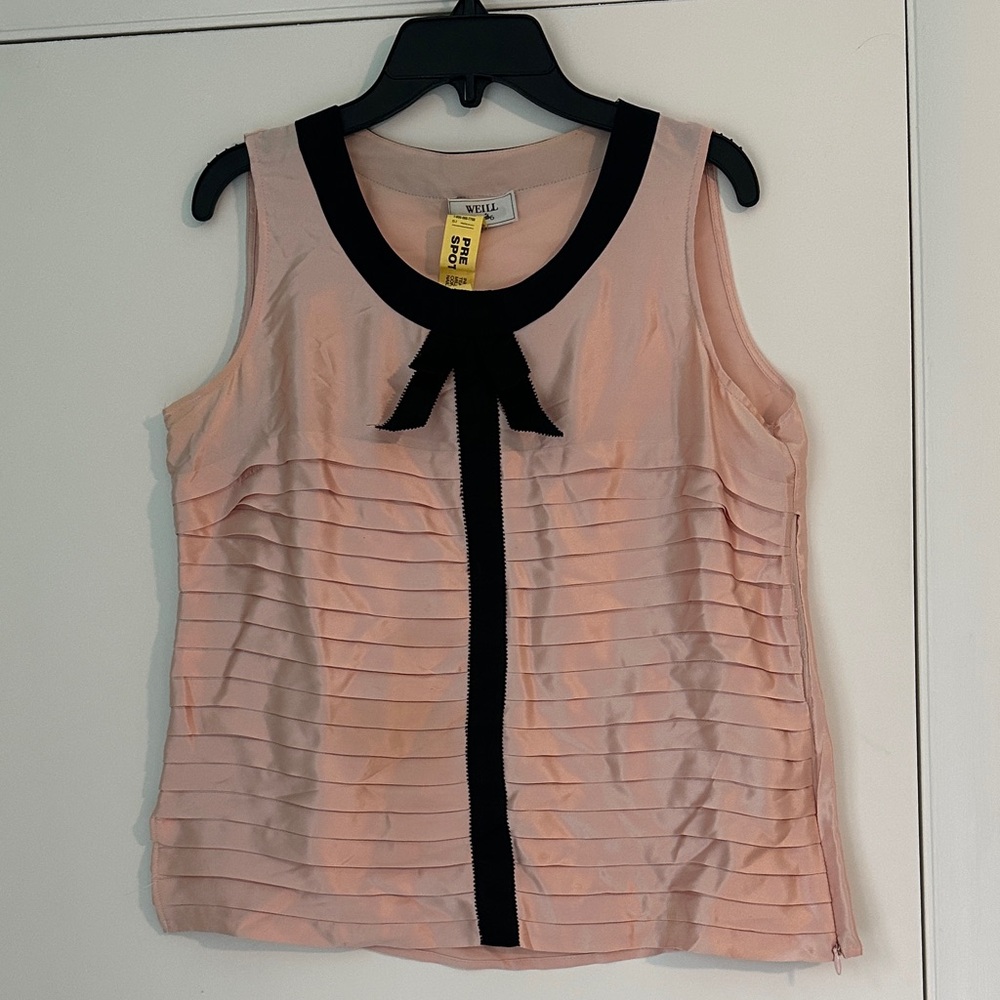 Vintage Weill Paris Silk Blouse with Black Bow Accent 8 fr40